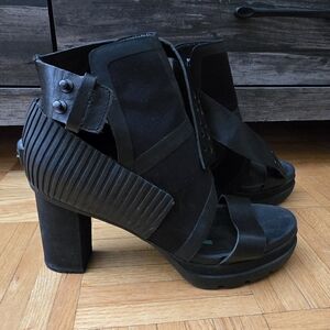 Sorel Medina Black Block Heel Gladiator Chunky High Heels Size 11